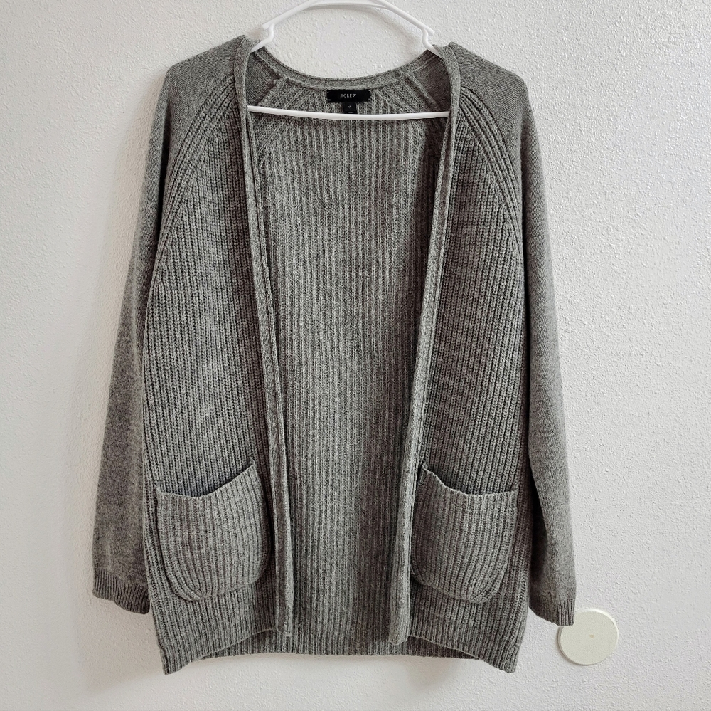 J.Crew Wool Knitted Open Cardigan in Gray